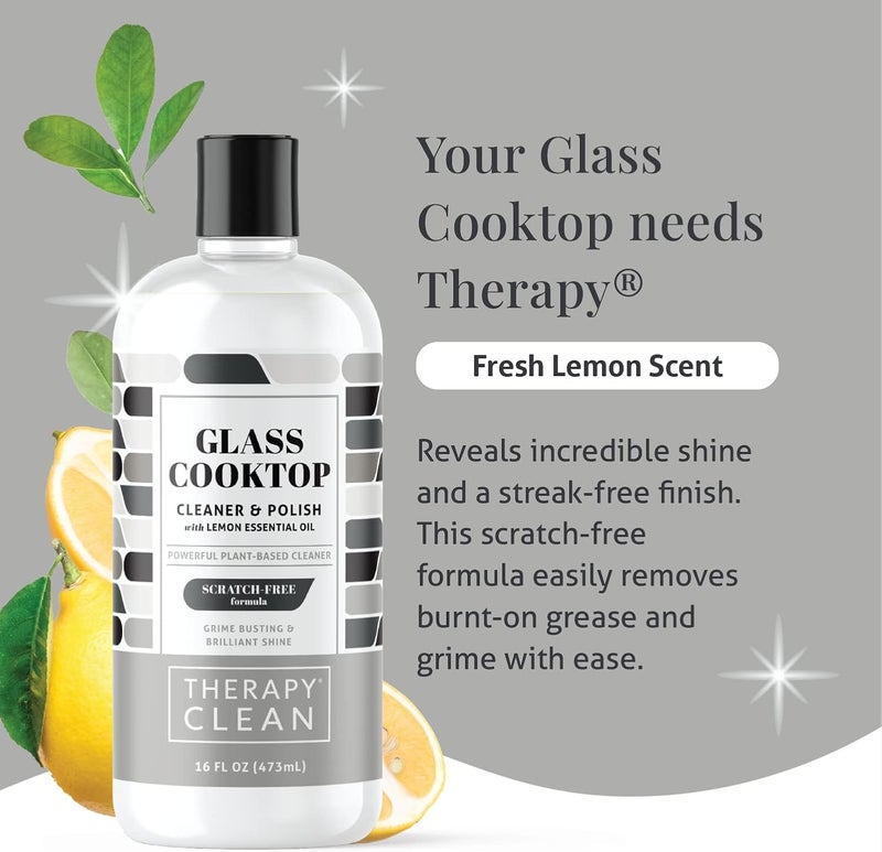 therapy Glass Cooktop Cleaner Bundle with Microfiber Cloth - Glass Stove Top Cleaner and Polish for Ceramic, Electric, Induction and Flat Top Surfaces - Image 2